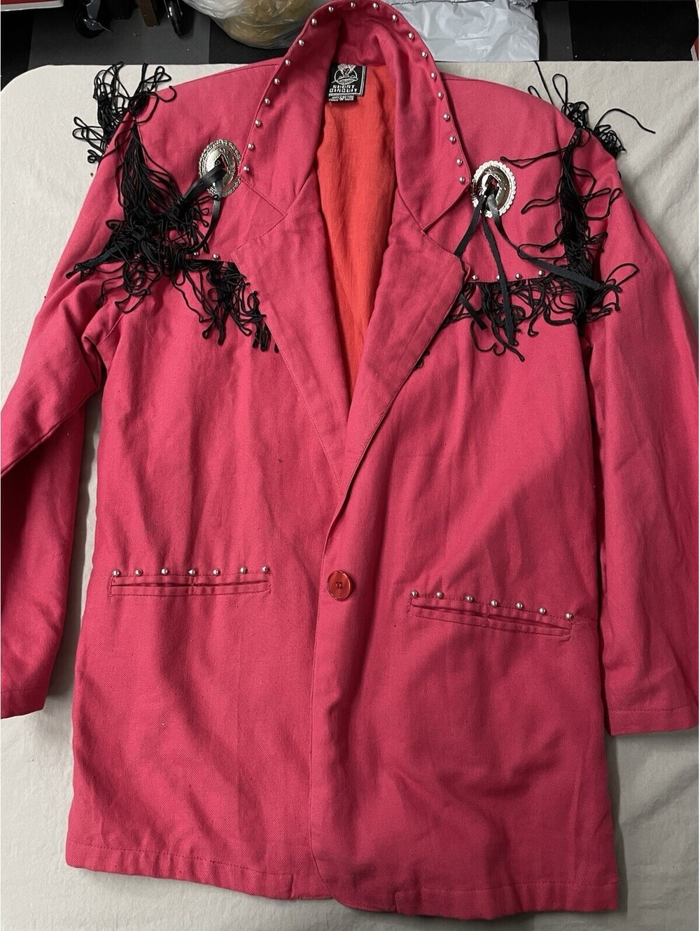 Short Circuit Berry Red Blazer Conchos Fringe Country Western Cowgirl Size M